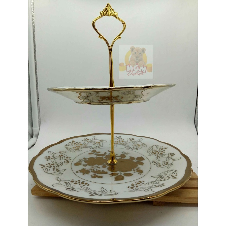 Piring Susun 2 utk tempat buah/ kue / permen Piring keramik Motif GOLD