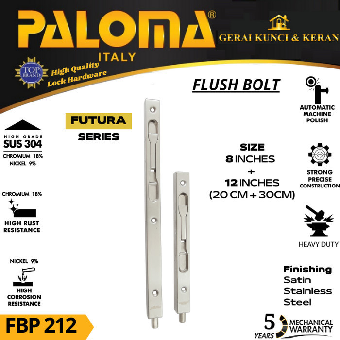 Flush Bolt Paloma Fbp Futura 8"+12" Grendel Tanam Pintu