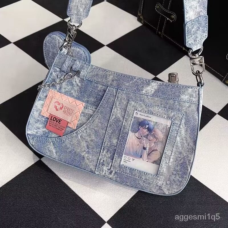 Tas Jeans Lucu Kpop Anime/Tas selempang denim pain y2k kapasitas besar untuk wanita/Sling bag