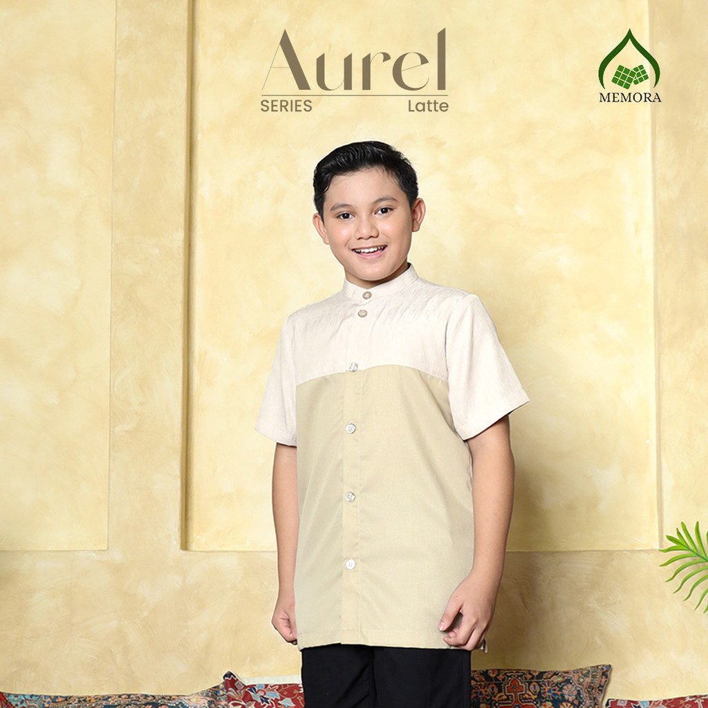 Baju Koko Pria Lengan Pendek Series AUREL LATTE By MEMORA - Baju Anak Laki Laki Lebaran 2024 Amanah 