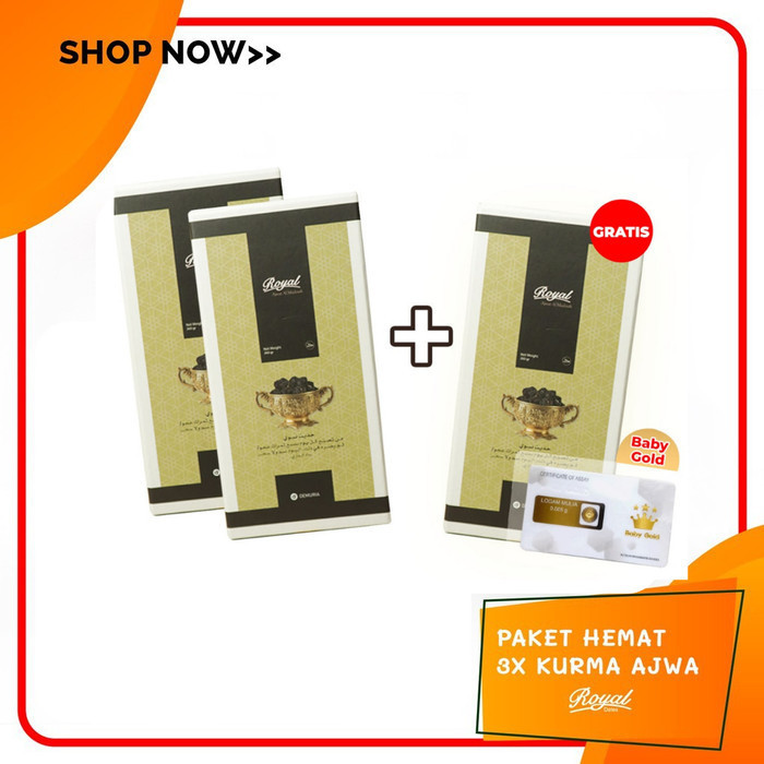 

Kurma Ajwa Royal 260gr 2pcs (Free Ajwa Royal 260gr & Free Baby Gold) K