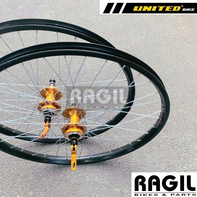 WHEELSET SEPEDA 24 INCH UNITED RODA JADI VELG RIM RIMS LUBANG 36 HOLE 36H HUB FREEHUB ULIR JARI JARI