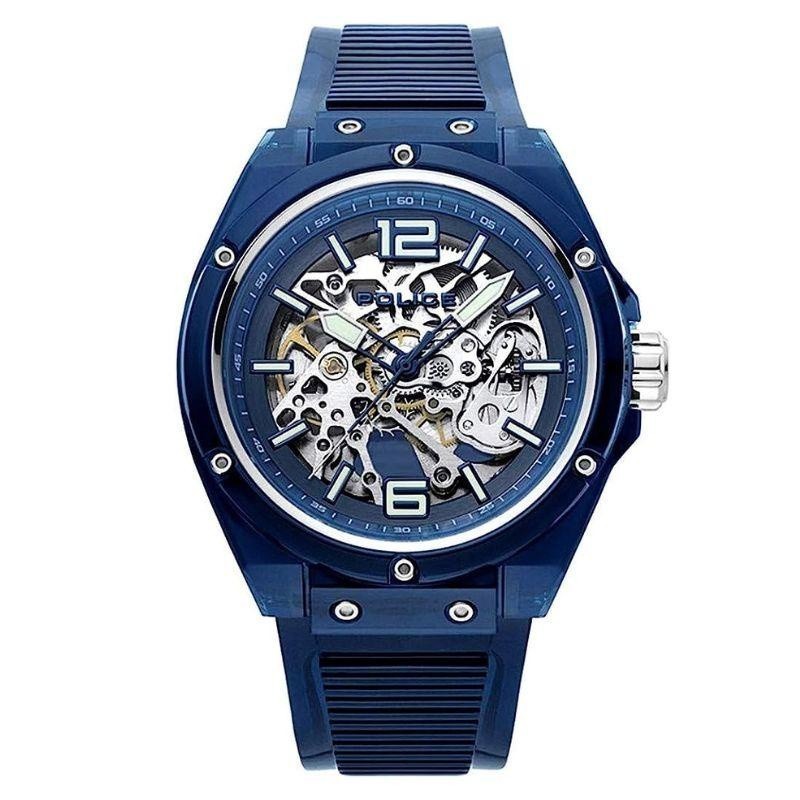 [CLEARANCE SALE] Jam Tangan Police Skeleton Pria PL15924 Rubber Transparent / Translucent Automatic 