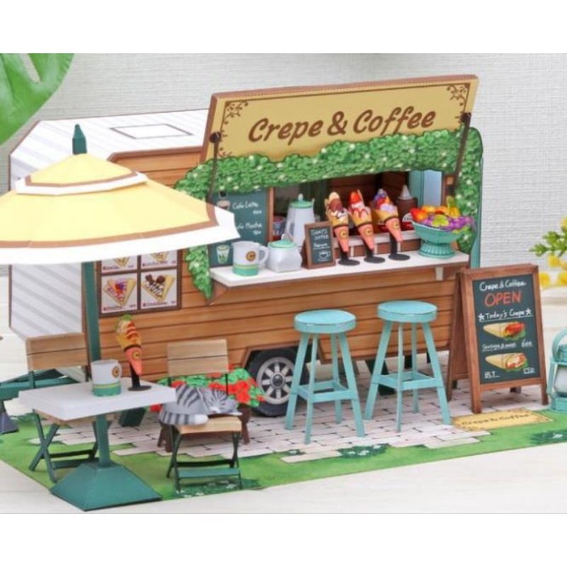 Lembaran pola papercraft miniatur cafe mobil crepes (CP-AgE27)
