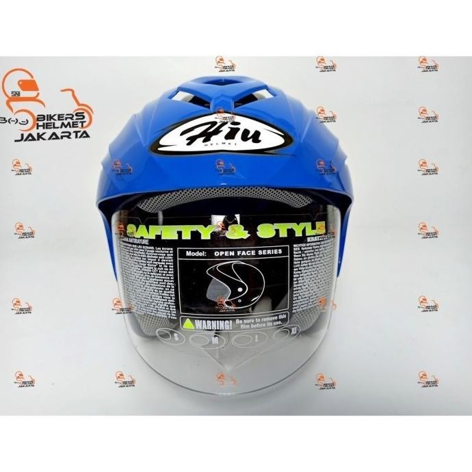 Cod  Hiu Helm Arrow Solid Blue Mild Double Visor Half Face Aikiaashop