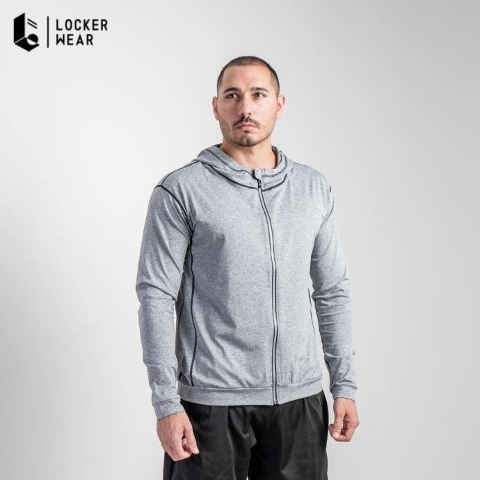 Jaket Hoodie Olahraga Pria Polos Compression Baju Ketat Lengan Panjang Tokogeri