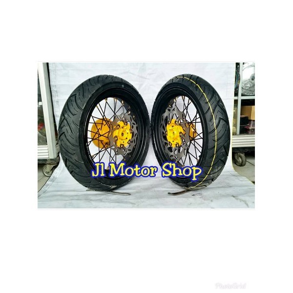 Sepaket Velg Supermoto Super Moto Klx 150 D-Tracker Ring 14 Plus Ban Fdr Swallow Dll - Tromol Klx