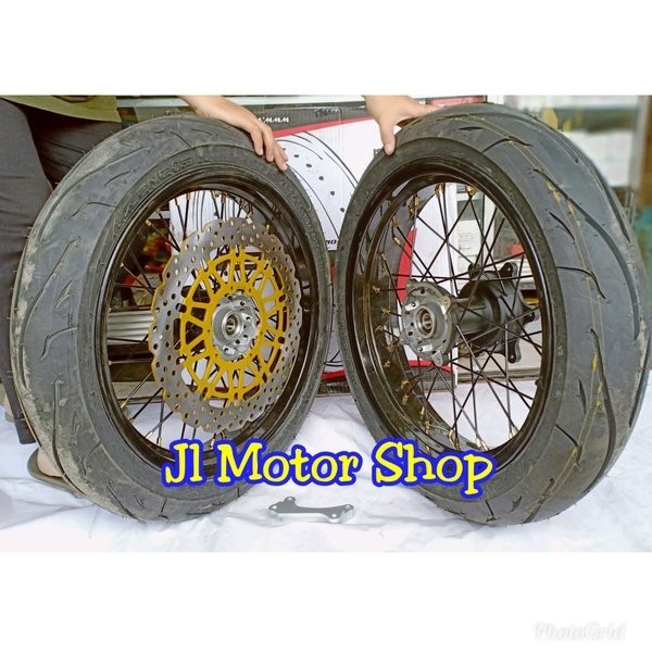 Paket Velg Supermoto Super Moto Crf 150 - Crf150 L Bonus Piringan Cakram Depan Lebar Plus Ban -