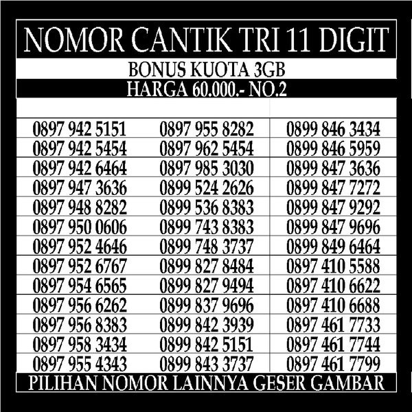 Nomor Cantik Tri 4G Lte 11 Digit Abab Kartu Perdana Three Rapih