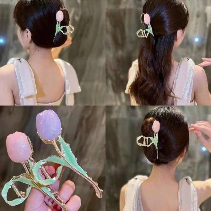 FU Jepit Rambut Wanita Jedai Wanita Mutiara Jepitan Bunga Tulip Metal stephaniemicoopertu