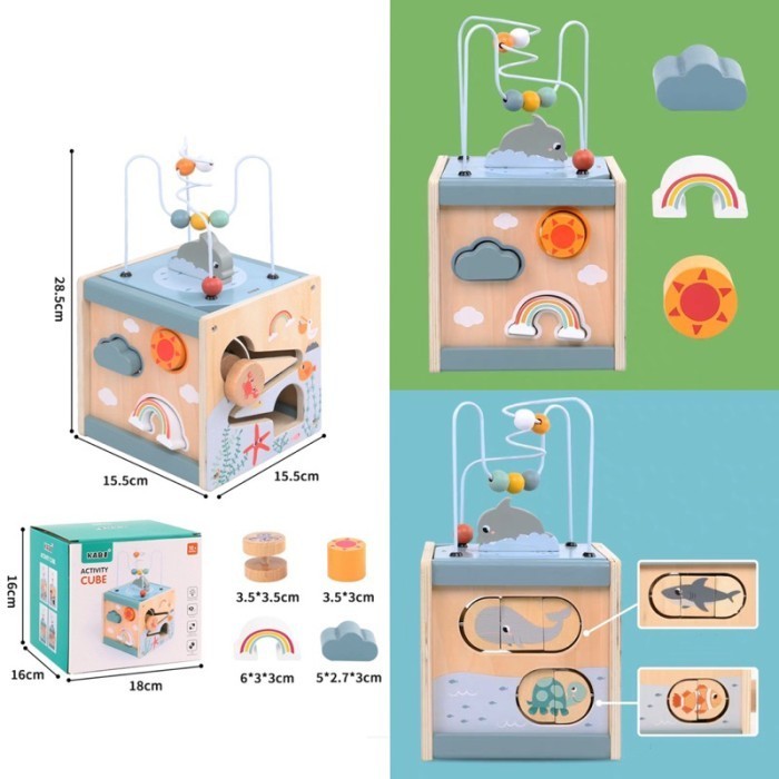 

Kabi Busy Wooden Bead Maze Activity Cube Multifunction