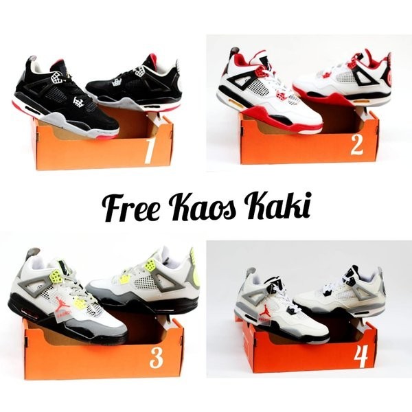 NIKE JORDAN PSG 4 SIZE 39 - 43 SEPATU OLAHRAGA PRIA HITAM PUTIH SEKOLAH MERAH COKELAT ABU