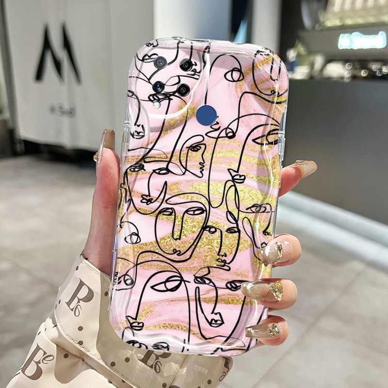 Casing Hp Realme C15 Case Kesing pelindung silikon Softcase lembut baru HP ponsel pola wajah abstrak