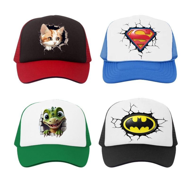 ❗Kucing, Dino, Dinosaurus, Superman, Batman Topi Trucker Jaring Murah Anak Remaja Dewasa Unisex Laki