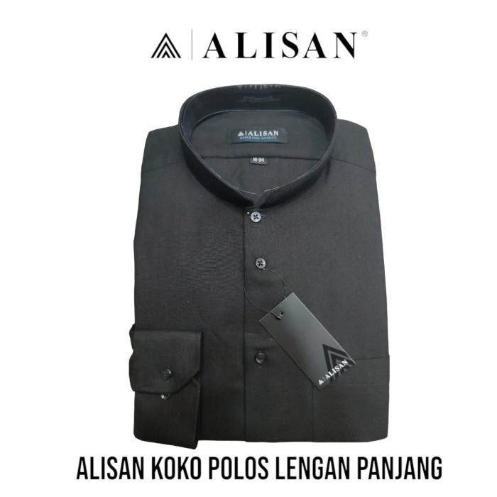 Kemeja Alisan Lengan Panjang Koko Polos Hitam Reguler Fit