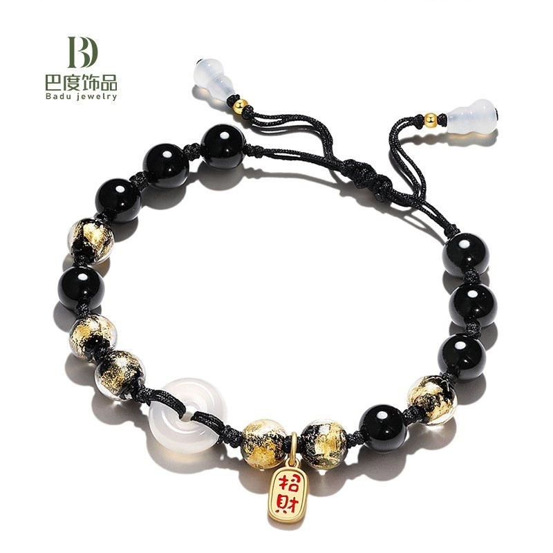 Gelang Pasangan Anyaman Tangan Glasir Berwarna Foil Emas Gaya Nasional Gelang Pasangan Keberuntungan