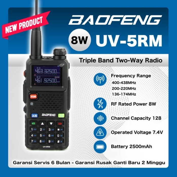HT BAOFENG BAOFENG UV-5RM 8 WAT / HT TRI BAND BAOFENG TERBARU
