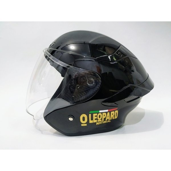 HELM ARL TT COURSE LEOPARD HITAM GLOSSY HALF FACE SNI