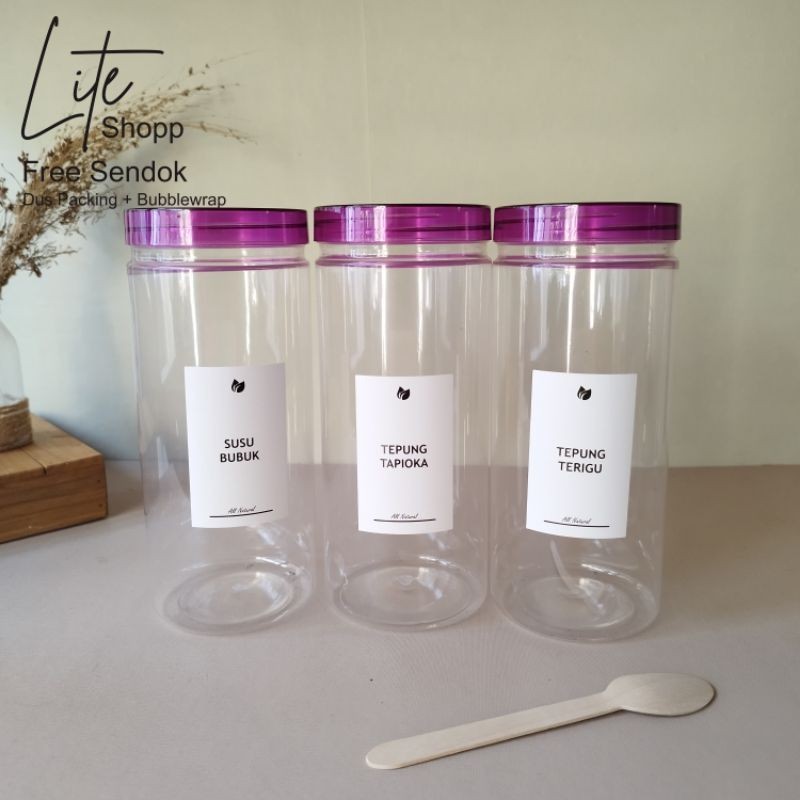 Toples Bumbu Dapur Aesthetic 1300ml TUTUP UNGU CLEAR