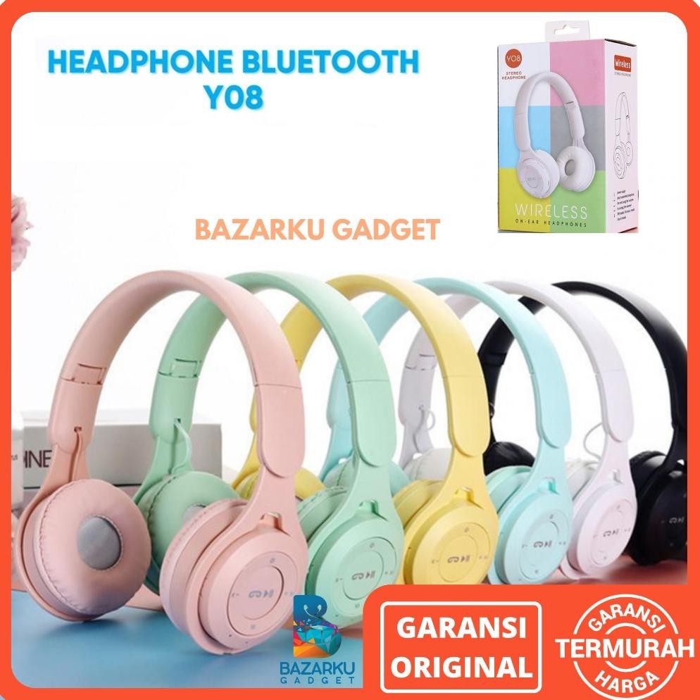HEADPHONE BLUETOOTH Y08 HEADSET BLUETOOTH MACARON Y08 HEADPHONE MACARON Y08 HEADPHONE Y08 TERBARU