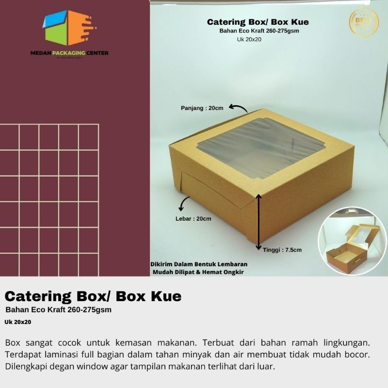 Catering Box + Mika Sekat 5 / Kotak nasi kraft / Box nasi kotak ukuran 20cmx20cm