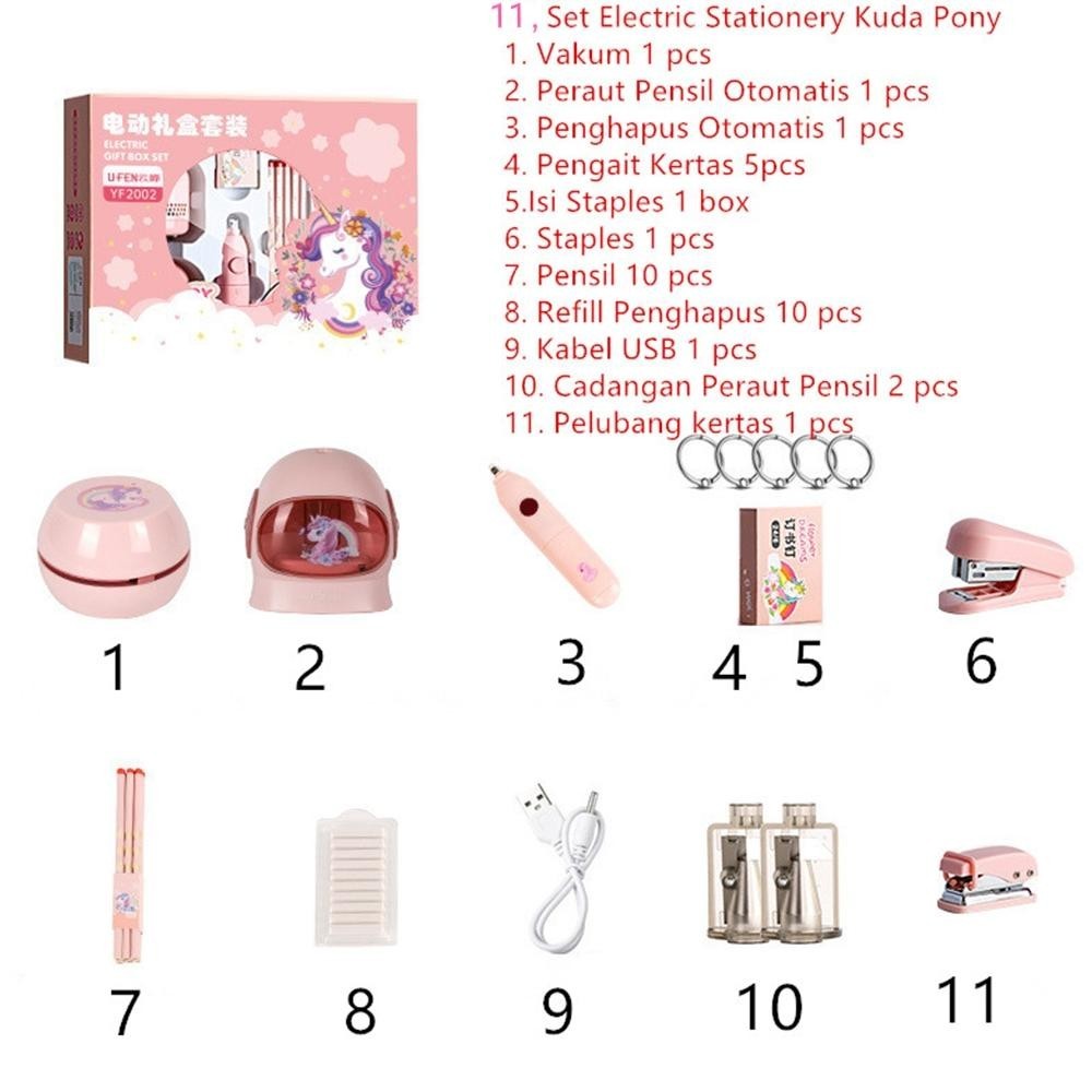 

ew-45 Electric Stationery Set / Set Alat Tulis Elektrik Rautan Penghapus Vacuum Pensil 11 In 1 Hemat