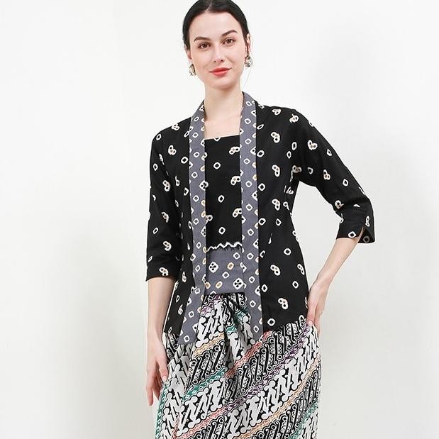 Kebaya Jumputan Batik Bahan Katun by Khalisa Batik - Black