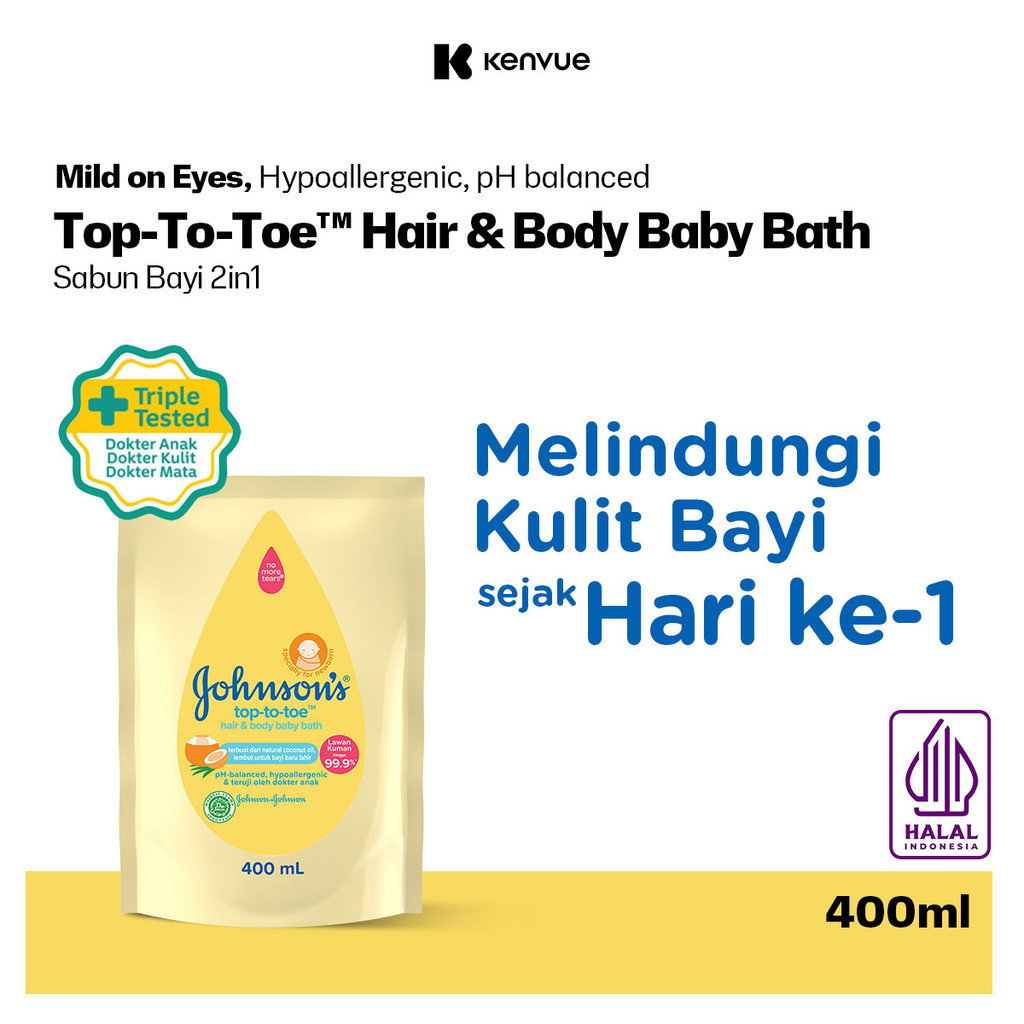 JOHNSON'S Top-to-Toe Hair & Body Baby Bath - Sabun Bayi 2in1 Refill 400ml