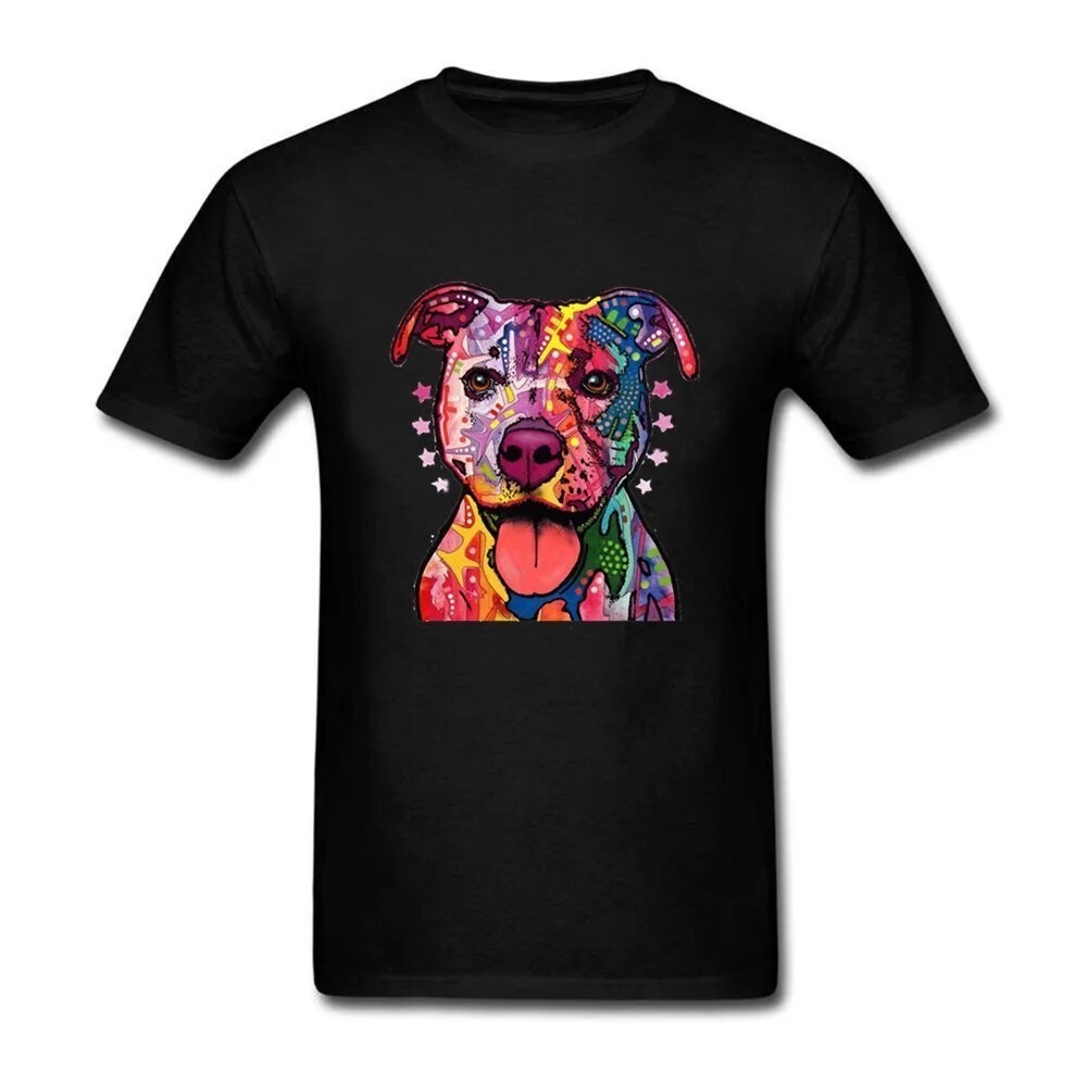 Neon Pitbull Colorful Abstract Dog Face Men's Print 3d t shirt Short Sleeve Cotton Couple ud las pal