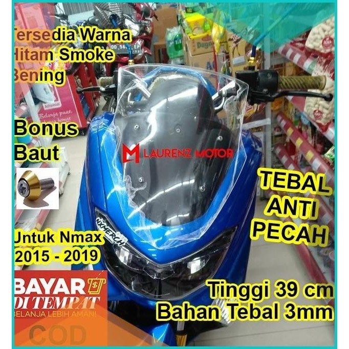 Visor Windshield NMAX N MAX old Tinggi 39CM Model Rata Hitam Bening 19