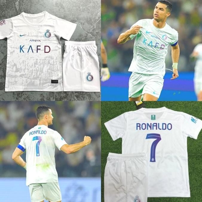 Jersey Baju Bola Anak Al Nassr 3Rd Kids 2023/2024 + Ronaldo Grade Ori Zolancareyna