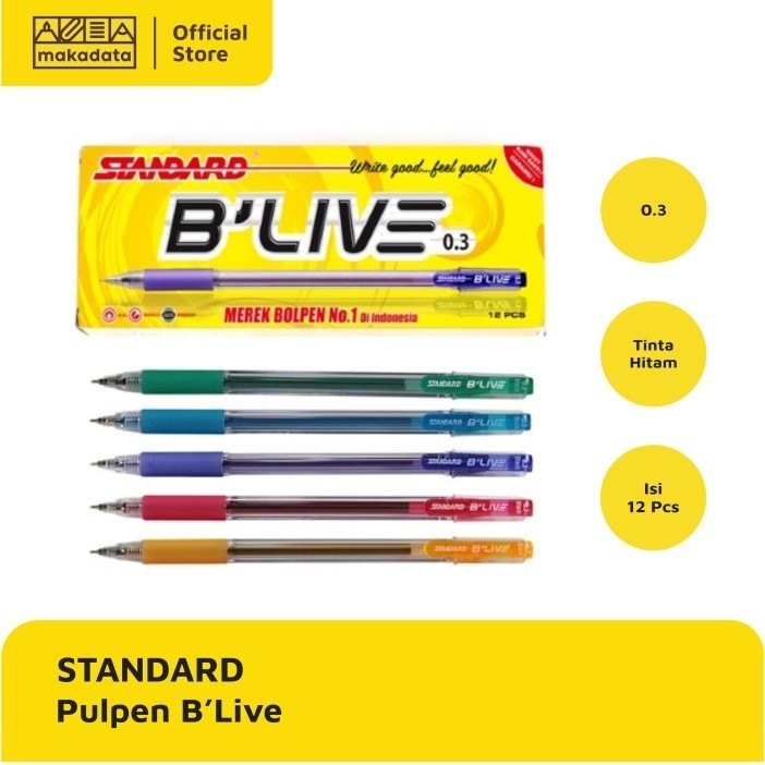 

Bolpen Ballpoint Pulpen Standard B'Live 0.3 (1Pak) Murah