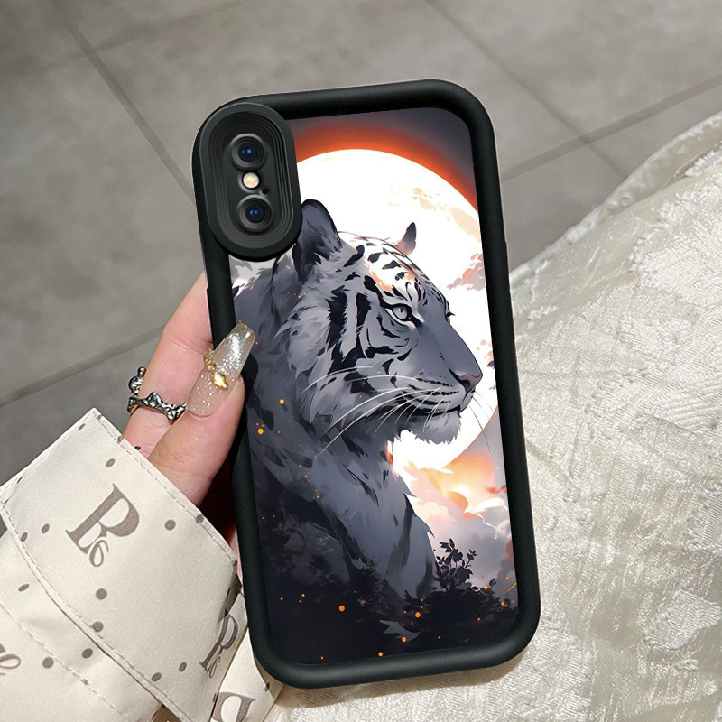Casing Hp iPhone X Xr Xs Max Case pola macan putih Softcase lembut ganda baru Casing HP pelindung si
