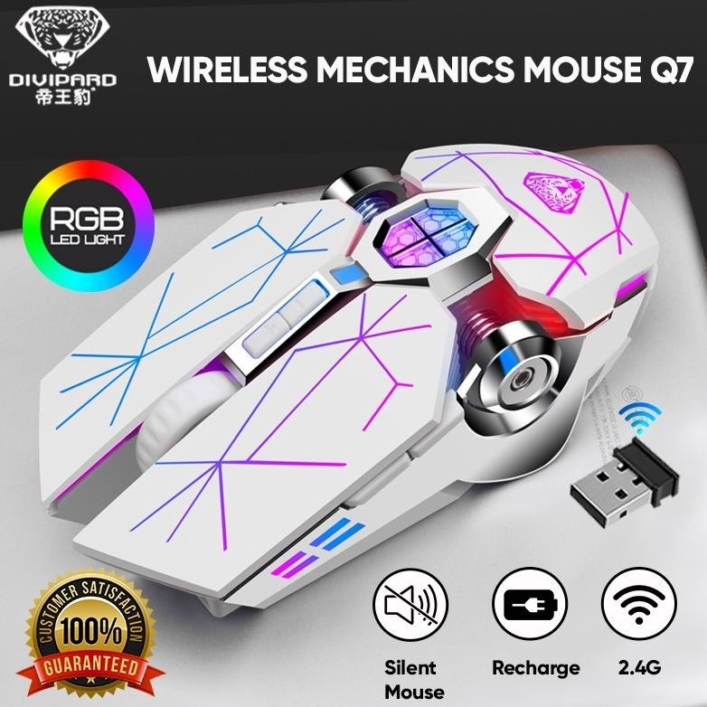 Mouse Gaming Wireless Rechargeable Divipard Q7 Silent Mouse Dengan Lampu Led Rgb Untuk Komputer Lapt