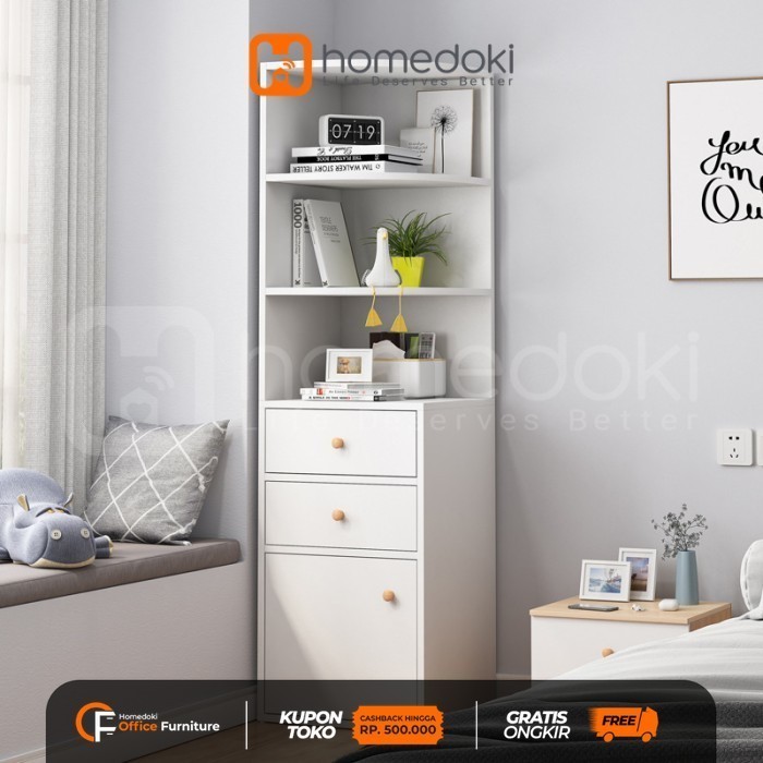 RAK SUDUT BESAR/RAK BUKU MULTIFUNGSI/RAK MINIMALIS KAYU SERBAGUNA