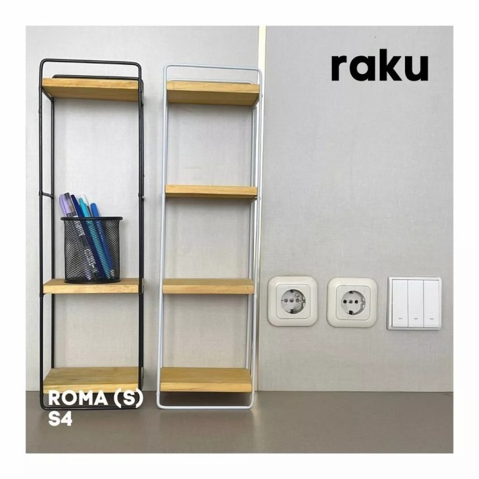 RAK SUSUN MINIMALIS TIANG BESI AMBALAN KAYU