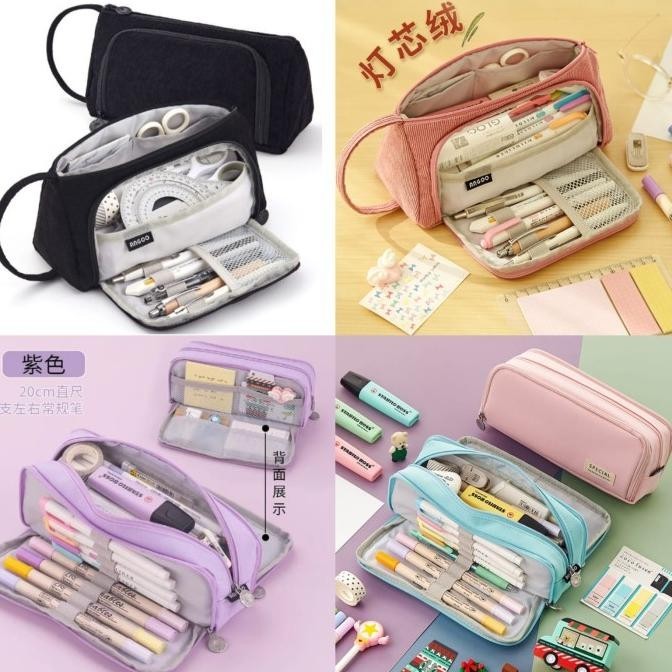 Kotak Pensil ANGOO Original Corduroi / Tempat Pensil Pencil Case Angoo