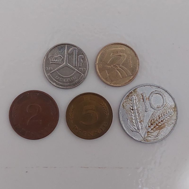Paket Uang Koin 5 Keping Pra Euro Negara Italia Belgia Spanyol Jerman