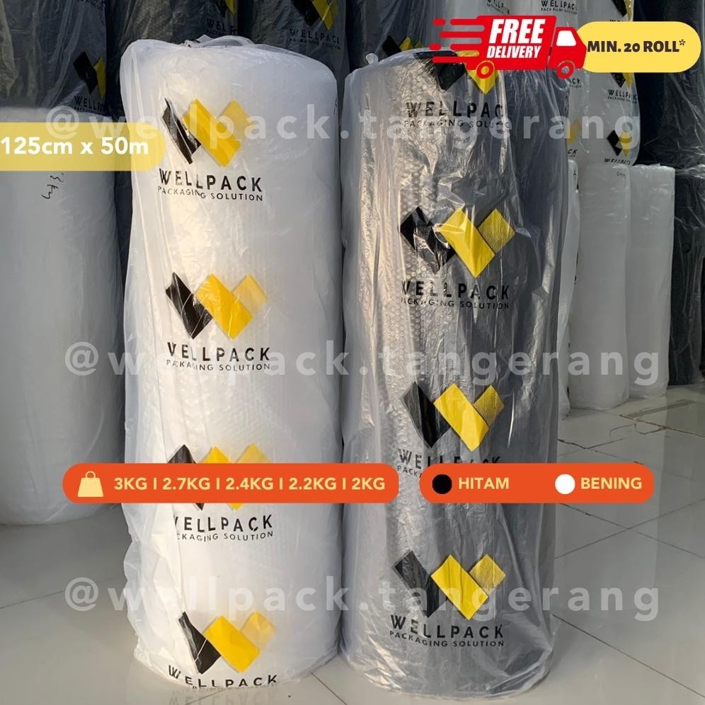 

BUBBLE WRAP ROLL WELLPACK 125 CM X 50 M - HITAM & BENING - 3KG / 2,7KG / 2,4KG - KUALITAS TEBAL , HARGA GROSIR - JAKARTA TANGERANG (125 X 50M) - GOSEND / GRAB INSTANT GASS