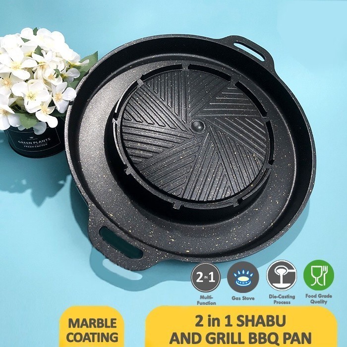Panci Grill Pan Shabu Shabu Sukiyaki Bulgogi Pan 2 in 1 Hotpot Kompor