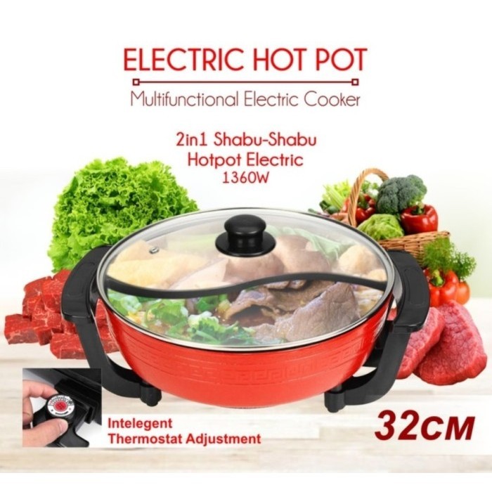 Dheao Hot Pot Dual Panci Suki Listrik Panci Sekat Elektrik Shabu Portable