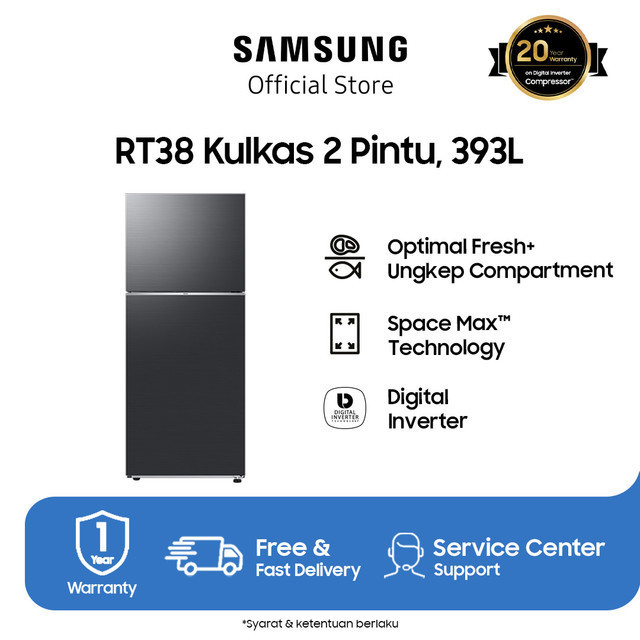 Samsung Kulkas 2 Pintu dengan Ungkep Compartment, Spacemax dan Digital Inverter 393L- RT38CG6420B1SE