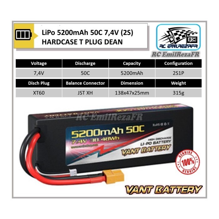 BATERAI LIPO VANT BATTERY 2S 7,4V 5200MAH 5200 MAH 50C HARDCASE RC CAR