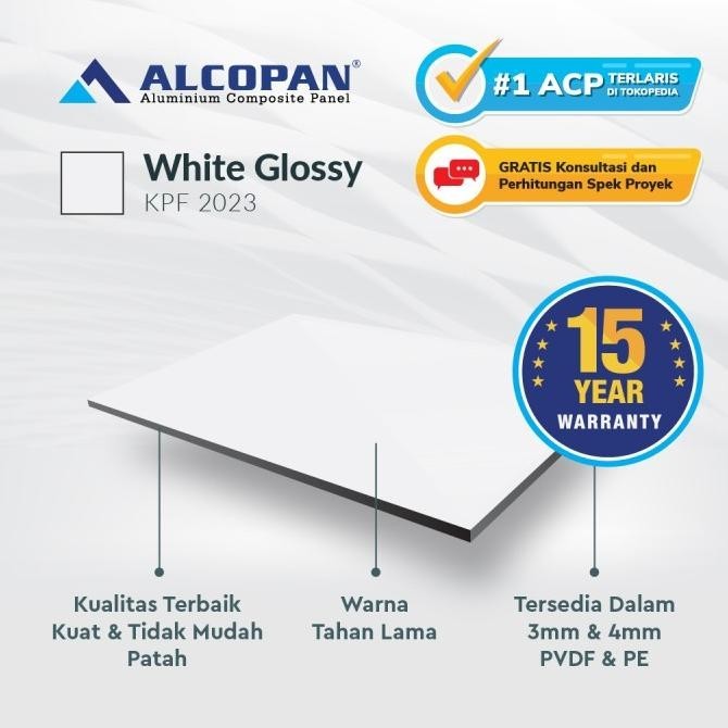 ACP aluminium composite panel Alcopan White Glossy PVDF 4mm