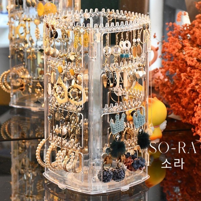 Ready SORA Tempat Penyimpanan Anting Rak Organizer Import Akrilik Putar 360