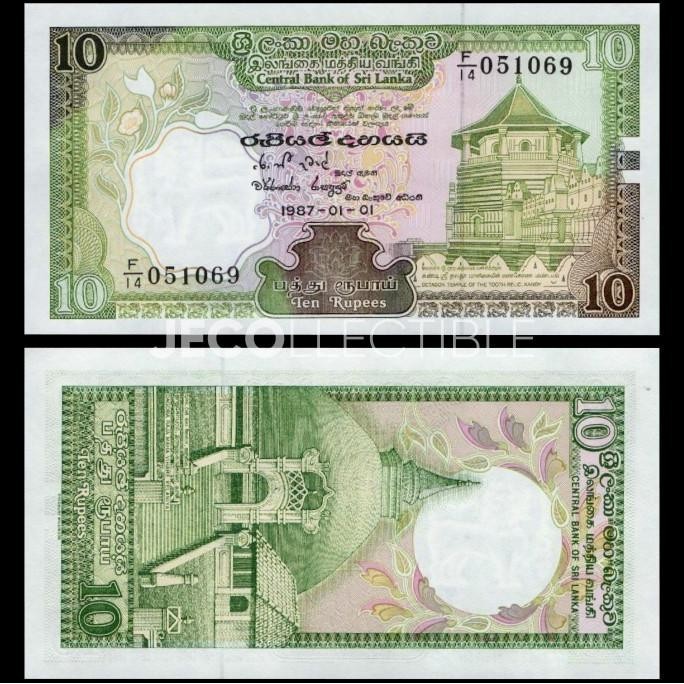 Sri Lanka 10 Rupees Generasi Lama Uang Kertas Asing