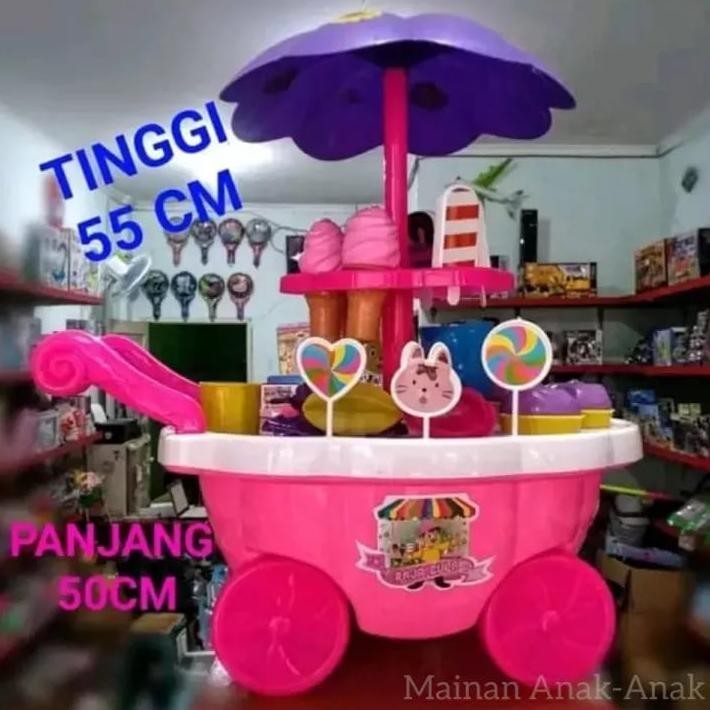 1 Set Mainan Gerobak Es Krim Ukuran Jumbo Lengkap - Mainan Anak Perempuan Dorongan Gerobak Es Krim