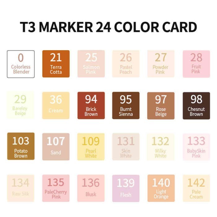 Touchmark T3 Color Marker Skin Tones 24 Warna = Copic Sketch -Anza Wahda