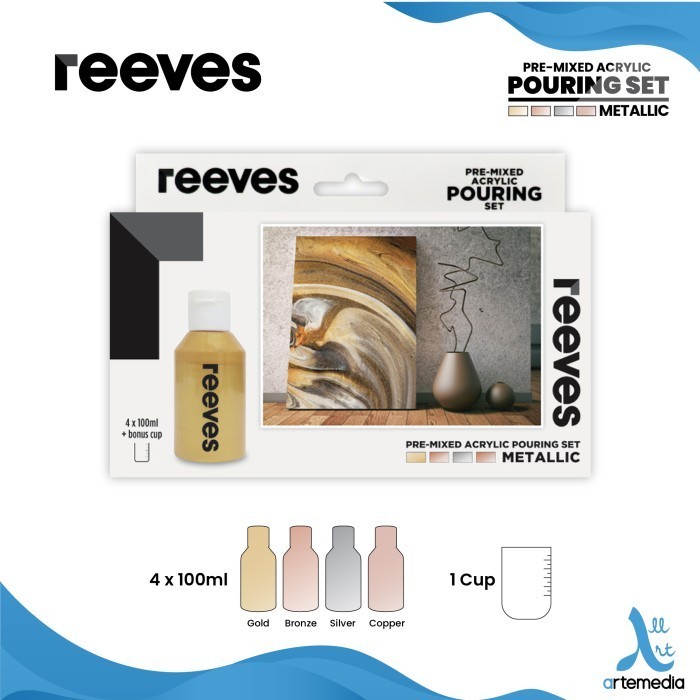 

Cat Akrilik Reeves Pre Mixed Acrylic Pouring Paint Metallic Color Set -Anza Wahda