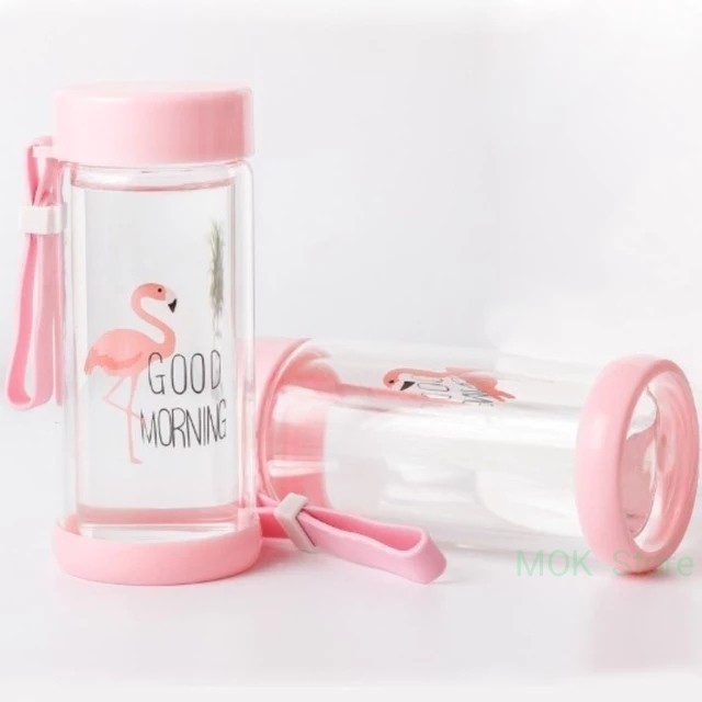 Double Wall Glass Bottle Flamingo/Botol Kaca Double Layer
